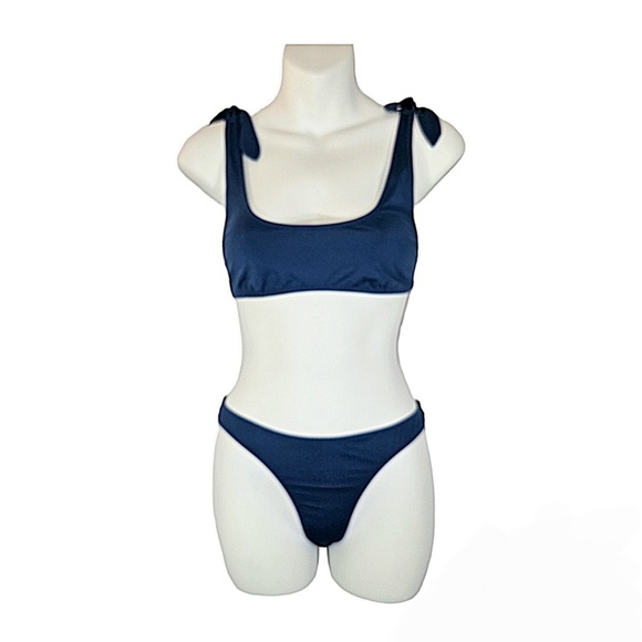 J. Crew Playa Blue Shoulder Tie Bikini Set Size Medium - Picture 2 of 2